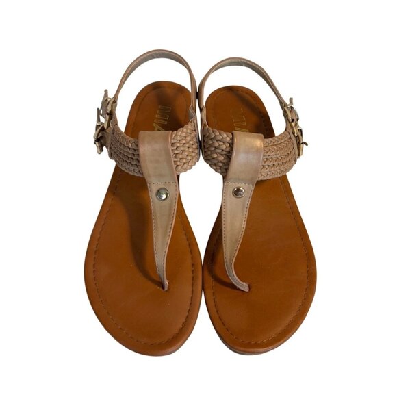 MIA Ivelise Women's 7.5 Tan Braided Thong Sandals with Double Buckle Strap - Picture 1 of 11